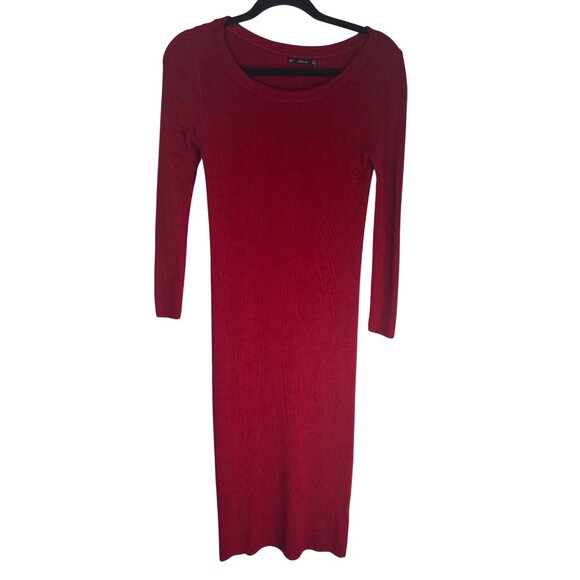 ZARA Medium Knit Red Long-Sleeve Midi Bodycon Dress Slim Fit - Picture 3 of 13